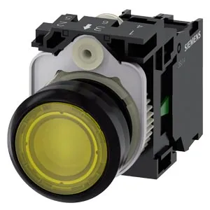 [3SU1102-0AB30-1BA0] Pulsador iluminado, amarillo , 1NA, con módulo LED integrado 24V AC/DC. 3SU1102-0AB30-1BA0 Siemens