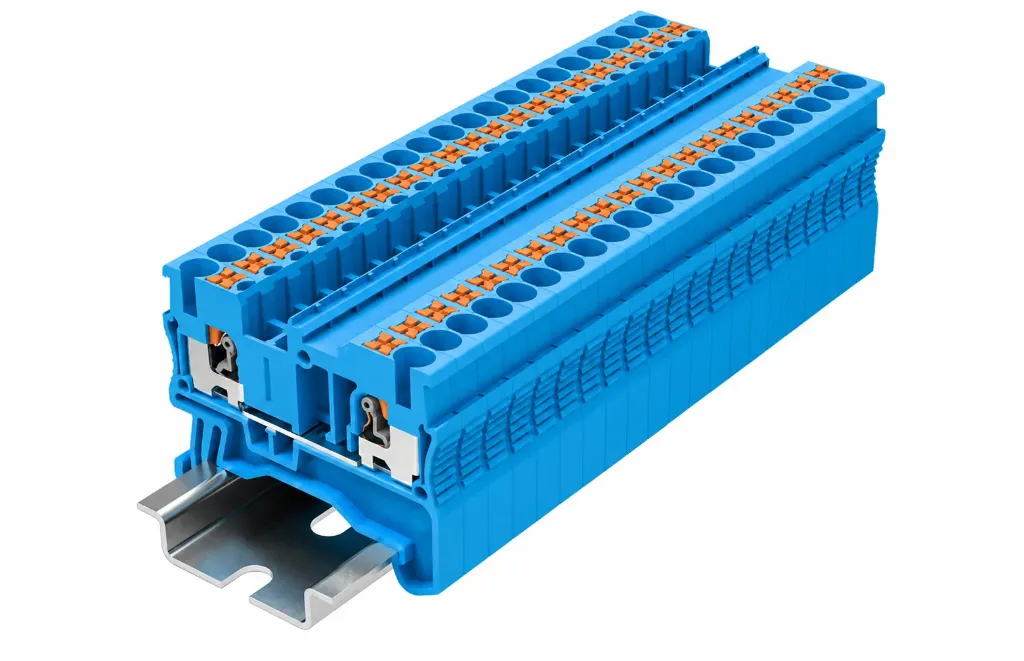[TP2.5-2-BU] Bornera de paso 2 puntos de conexión azul 26-12AWG 24A con tecla de accionamiento SUPU