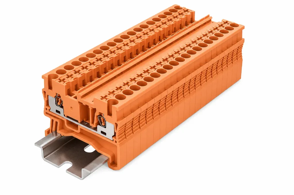 [TP2.5-2-OG] Bornera de paso 2 puntos de conexión naranja 26-12AWG 24A con tecla de accionamiento SUPU