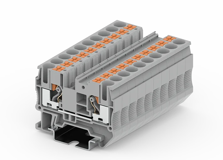 Bornera de paso 2 puntos de conexión gris 20-8AWG 40A con tecla de accionamiento SUPU