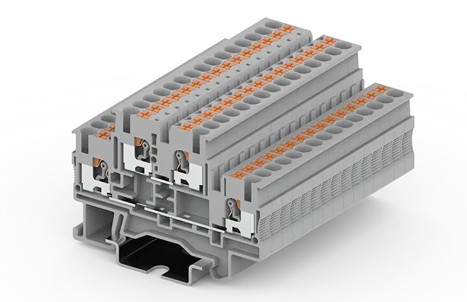 [TPD2.5-2-GY] Bornera de 2 pisos gris 26-12 AWG 20A con tecla de accionamiento SUPU