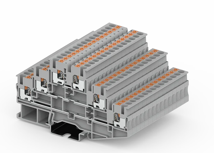 [TPT2.5-2-GY] Bornera de 3 pisos gris 26-12 AWG 20A con tecla de accionamiento SUPU